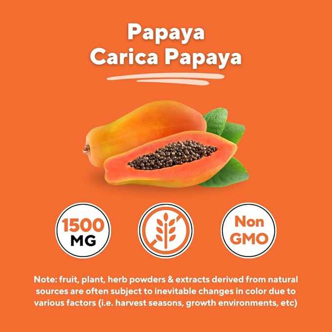 Papaya Leaf 10:1 Extract - Natural Digestive Enzymes for Digestion Bloating Relief Immune Support - 1500mg Per Serving - 180 Veggie Capsules - Non-GMO Gluten-Free Vegan-Friendly Supplement