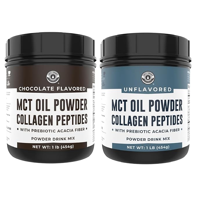 Left Coast Performance Chocolate MCT Oil Powder &amp Collagen Peptides 1lb + Unflavored MCT Oil Powder &amp Collagen Peptides 1lb