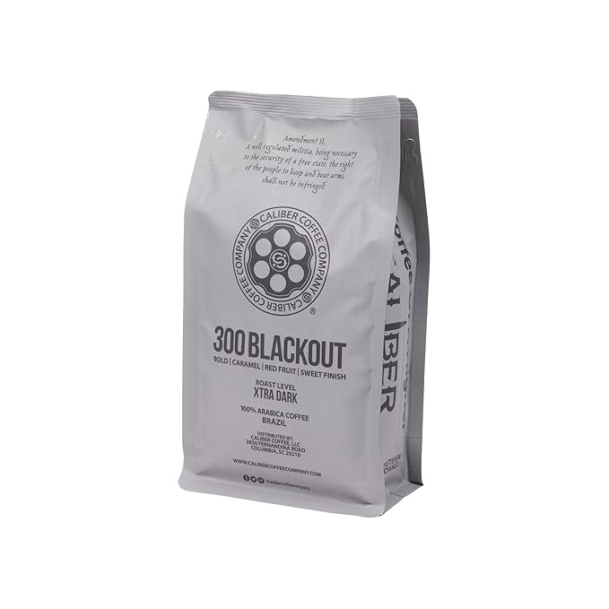 Caliber Coffee 300 Blackout Ground Dark Roast – Bold Caramel Sweet Finish Red Fruit Flavors – 100% Artisan Roasted Arabica Coffee – Small-Batch Hand-Crafted – Veteran Owned – 12oz Bag