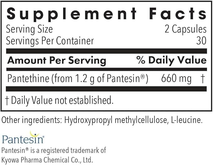 Allergy Research Group Pantethine Supplement - Vitamin B5 Pantothenic Acid Metabolism Support Liver Support Cardiovascular Supplement Coenzyme A 660mg Vegetarian Capsules - 60 Count