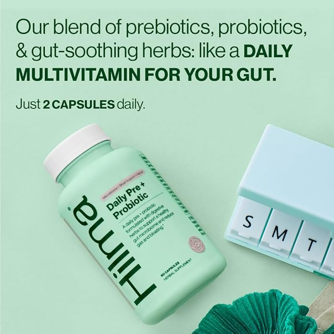 Hilma Gut Health &amp Digestive Bundle - Digestive Enzymes (60 Vegan Capsules) w/Dandelion Root &amp Turmeric for Dairy/Gluten Relief + Daily Pre &amp Probiotic (60 Vegan Capsules) w/Herbs for a He