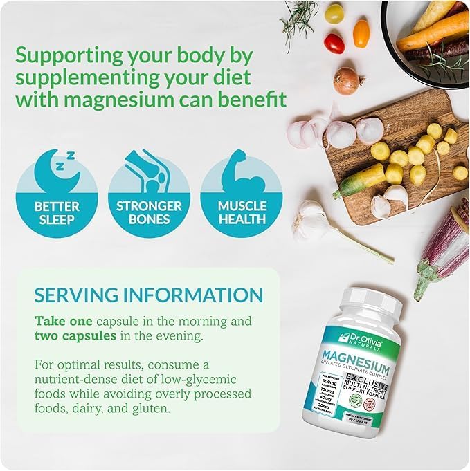 Dr. Olivia's Magnesium Glycinate Complex w/L-Theanine Passionflower &amp Valerian Root - 90 Capsules