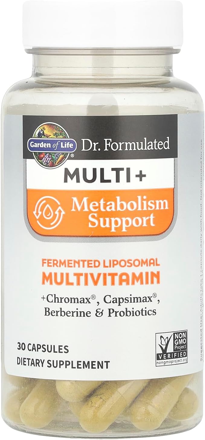 Garden of Life Dr. Formulated Multi+ Metabolism Support - Fermented Liposomal Multivitamin + Chromax Capsimax Berberine &amp Probiotics - 30 Capsules