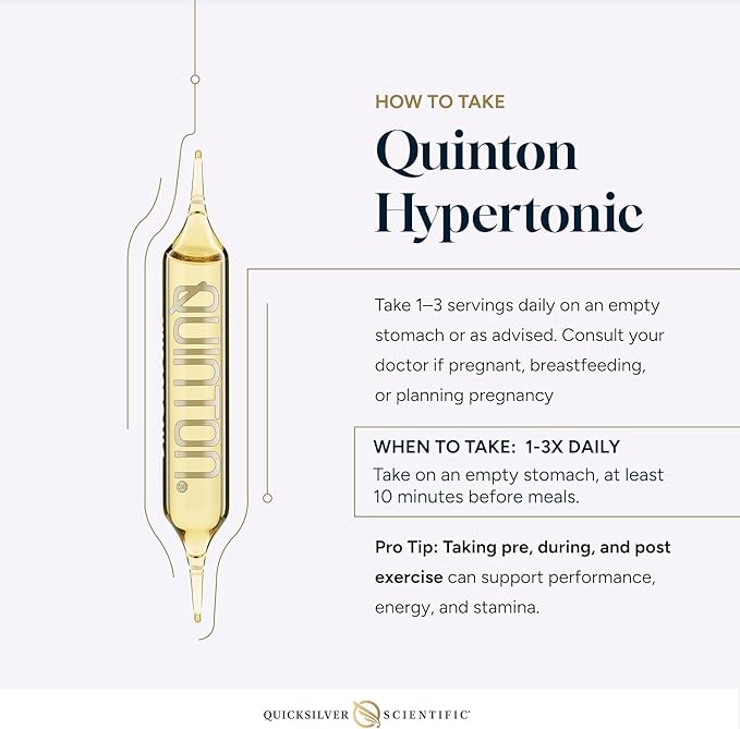Quicksilver Scientific Original Quinton Hypertonic Solution - Sea Water Hydration - Liquid Minerals with Electrolytes for Muscle Recovery Stamina+Mineral Replenishment (30 Single Serving Glass Vials)