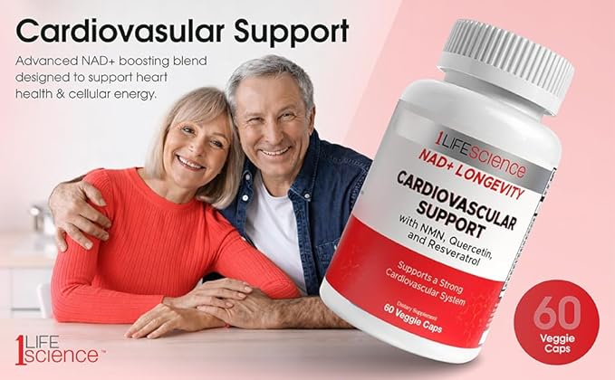 1LifeScience Cardiovascular Support Supplement – NMN Resveratrol Quercetin Fisetin &amp Apigenin – NAD+ Support Formula – cGMP Made in USA – 60 Veg Caps