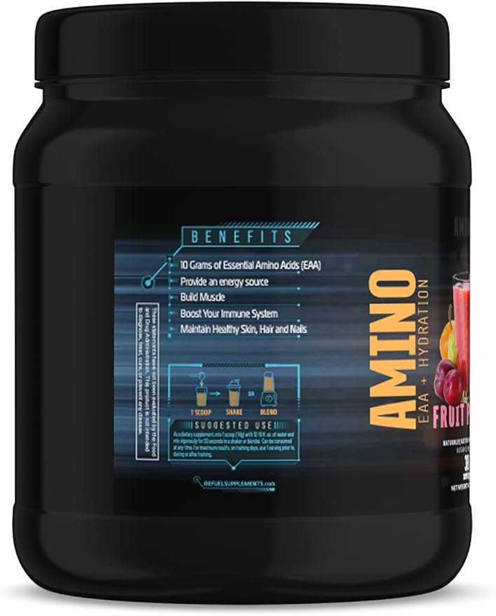 ReFUEL Amino EAA + Hydration Fruit Punch Flavor 30 Servings Essential Amino Acids with Electrolytes 14.8 oz