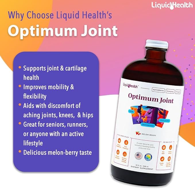 LIQUIDHEALTH Optimum Joint Liquid Supplement &amp Organic Methyl B12 5000mcg Vitamin Drops with Tart Cherry Juice for Immune Support Bone &amp Joint Health Naturl Energy Boost Improved Focus &amp