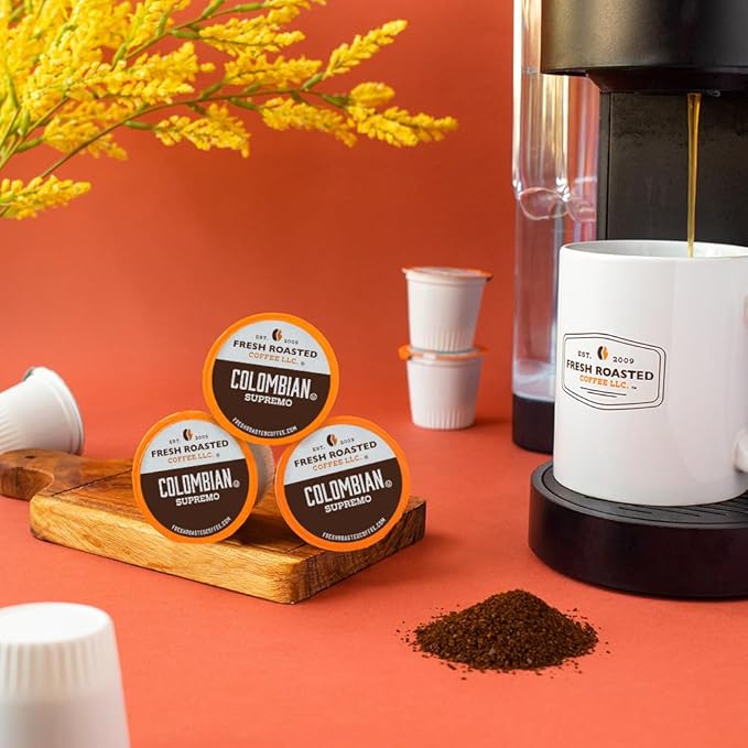 Fresh Roasted Coffee 100% Colombian Medium Roast 96 Pods for K Cup Brewers