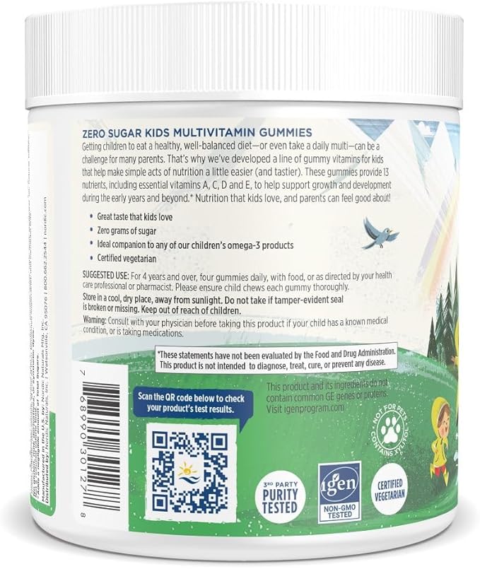 Nordic Naturals Zero Sugar Kids Multi Gummies Orange Lemon - 120 Gummies - Great-Tasting Multivitamin for Ages 4+ - Supports Growth &amp Development - Non-GMO Vegetarian - 30 Servings