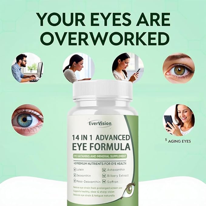 14 in 1 Advanced Eye Formula 2 Pack Eye Vitamin and Mineral Supplement with Lutein Zinc Zeaxanthin &amp Bilberry Extract for Vision Care 120 Capsules
