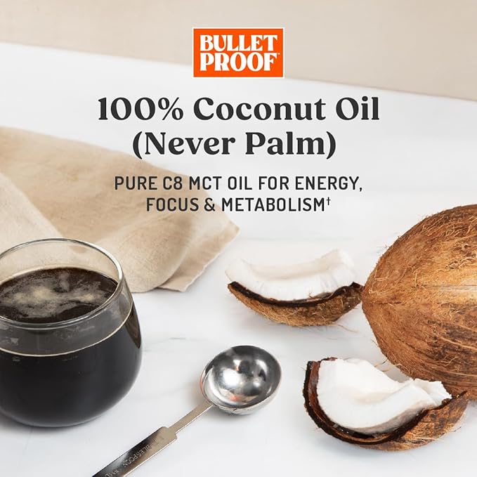 Bulletproof Brain Octane C8 MCT Oil 32 oz – 100% Pure Coconut Oil Triple-Distilled Keto Energy Supplement for Coffee &amp Smoothies Unflavored No Additives or Fillers Non-GMO