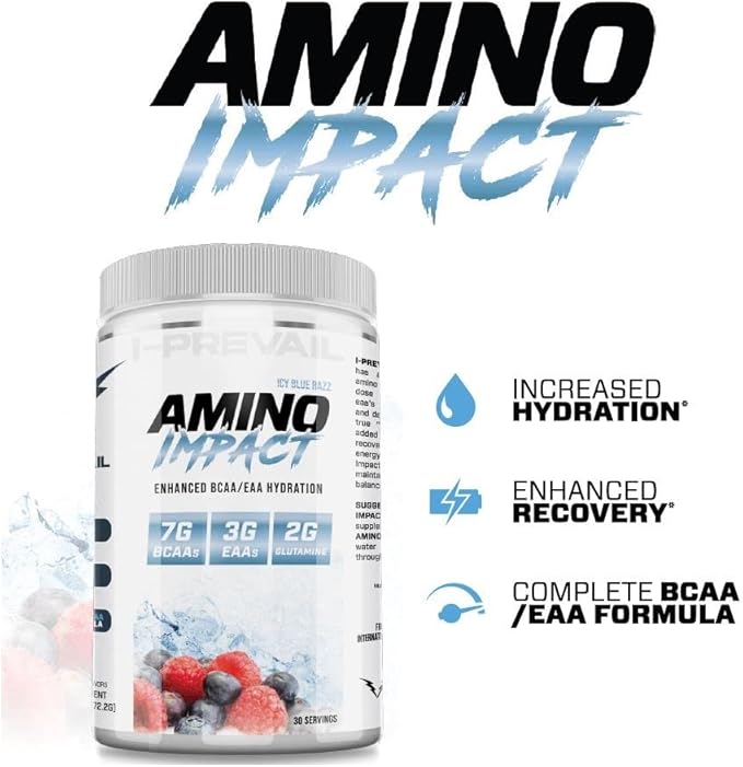Amino Impact BCAA – EAA Enhanced Hydration Recovery &amp Endurance Keto Friendly Formula 7g BCAA’s – 3g EAA’s Plus 2g Glutamine |30 Serving (ICY Blue Razz)
