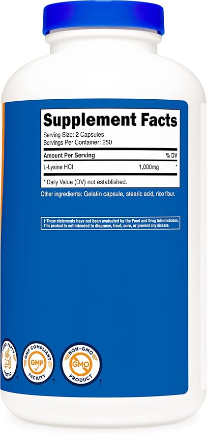 Nutricost L-Lysine 500mg (1000mg Serving) 500 Capsules (2 Bottles)