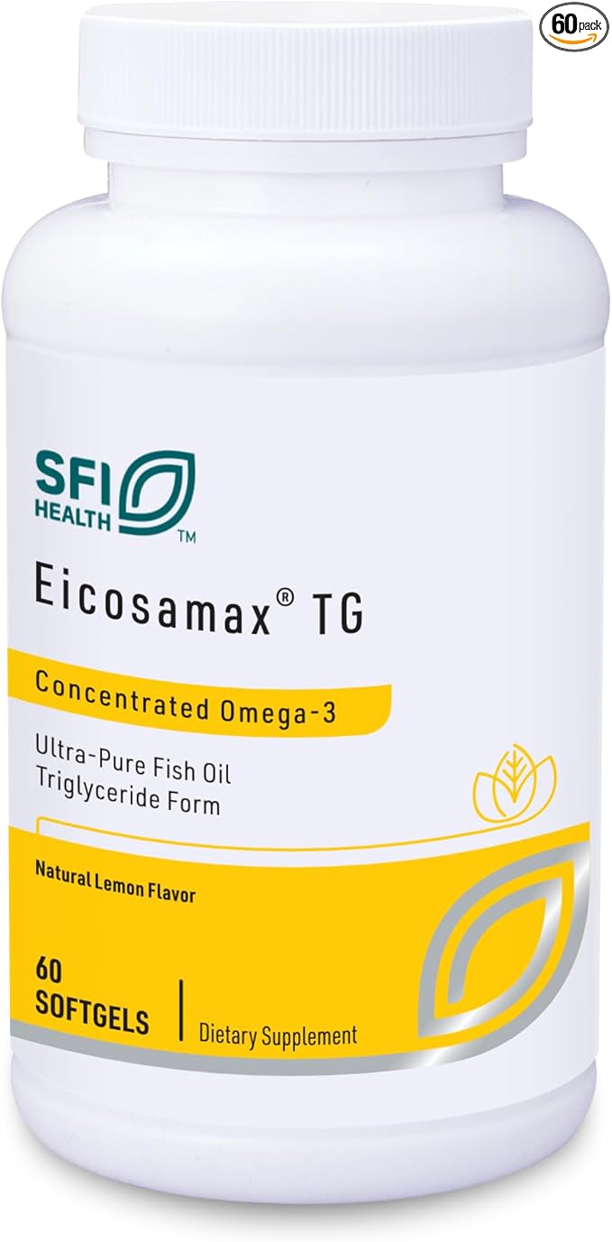 Klaire Labs SFI Health Eicosamax TG Fish Oil - Ultra Pure Omega-3 Fish Oil Pills with EPA/DHA - Sustainably Sourced - Natural Lemon Flavor for No Fishy Burps or Aftertaste (60 Softgels)