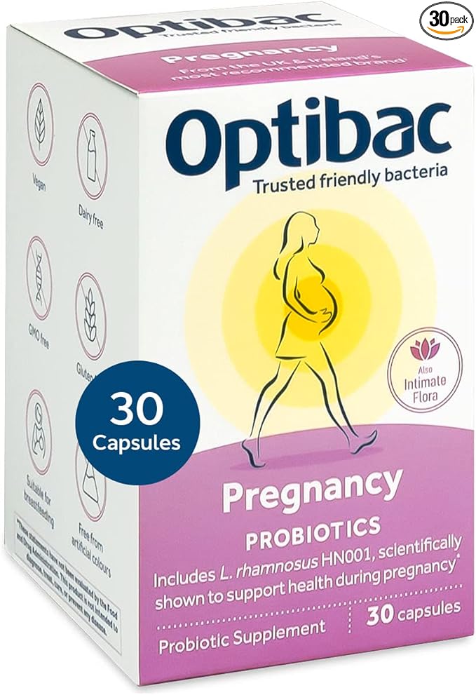 Optibac Probiotics Pregnancy - Vegan Probiotic for Pregnant &amp Breastfeeding Women to Support Gut Immune &amp Vaginal Health 12 Billion CFU &amp Prebiotic - 30 Capsules