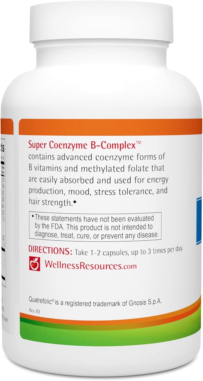 Wellness Resources Super Coenzyme B Complex - 90 Capsules - Vitamin B12 Vitamin B Complex for Hair Growth Adrenal Support &amp Stress Relief - Methylated B12 Folate Biotin Riboflavin Thiamine