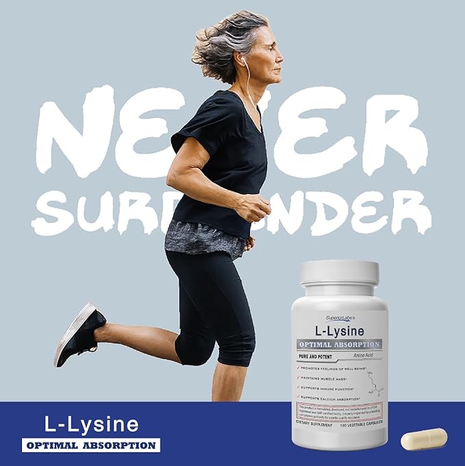 Superior Labs L-Lysine 500 mg Capsules Pure Non-GMO Third-Party Tested No Fillers Gluten Free Supports Immune System Promotes Calcium Absorption 120 Caps