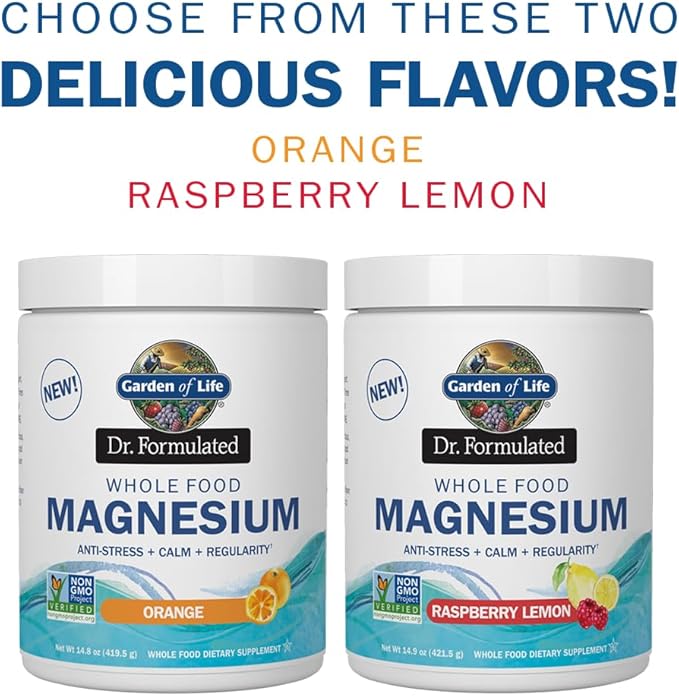 Garden of Life Dr. Formulated Whole Food Magnesium Powder with Probiotics – Stress &amp Sleep Support Non-GMO Gluten-Free Vegan Raspberry Lemon Flavor 85 Servings