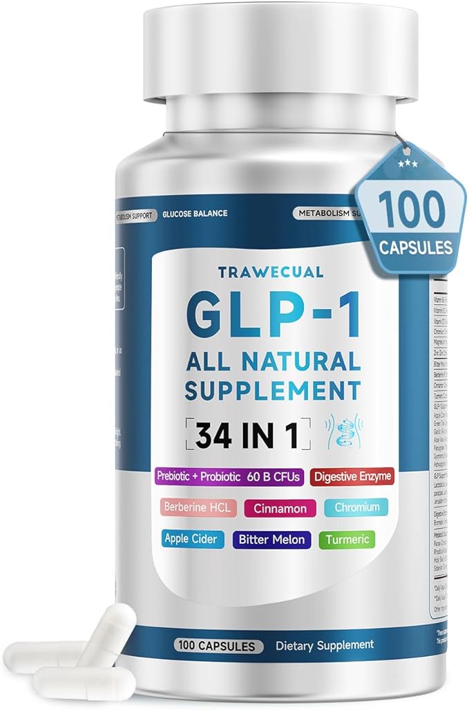 GLP-1 Supplement 34-in-1 Formula to Support Healthy GLP1 Levels digestion &amp Gut Health with Berberine Bitter Melon Cinnamon Turmeric Probiotics Prebiotics &amp Digestive Enzymes 100 Caps