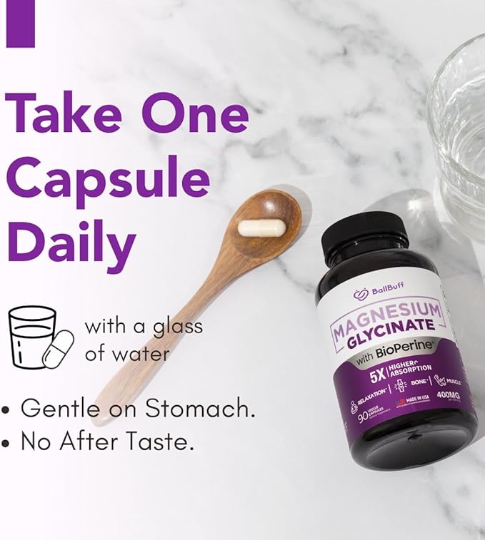 Pure Magnesium Glycinate 400mg - 5X Higher Absorption - Support Stress Relief Sleep Bone Health - 100% Chelated - Pure Magnesium Supplement for Women and Men- 90 Veggie Capsules