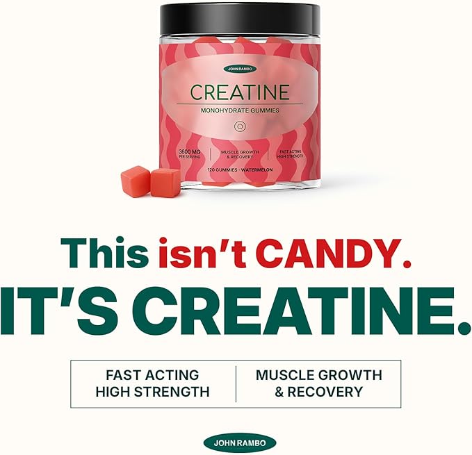 Creatine Monohydrate Gummies – 3600mg Real Creatine Per Serving – Transparent Label Juicy Watermelon Flavor Lab-Tested Strength &amp Recovery Supplement
