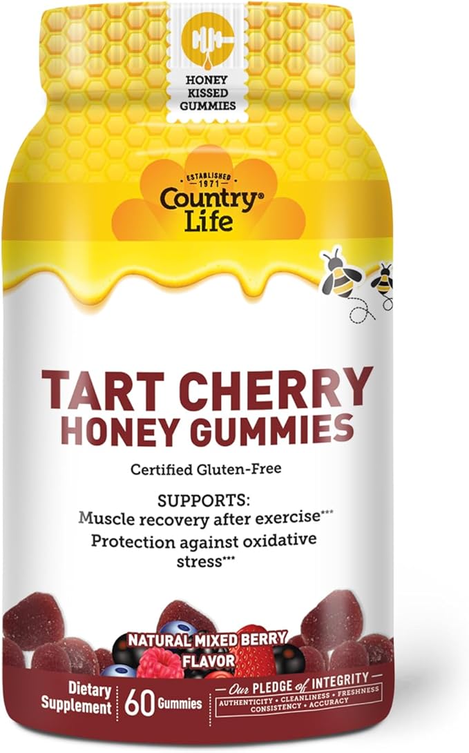 Country Life® Tart Cherry &amp Omega-3 Honey Gummies - Bundle - Non-GMO - Certified Gluten Free