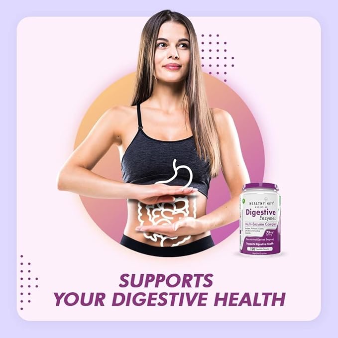 Digestive Enzymes Capsules - Amylase Lipase Protease Multi-Enzyme Complex Tablet -Pack of 120 Vegetable Capsules