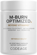 Codeage M-Burn Optimized Supplement - Decaffeinated Green Tea Std. to 50% EGCG Berberine Akkermansia Vitamin B12 - Probiotics - Vitamins - 60 Capsules