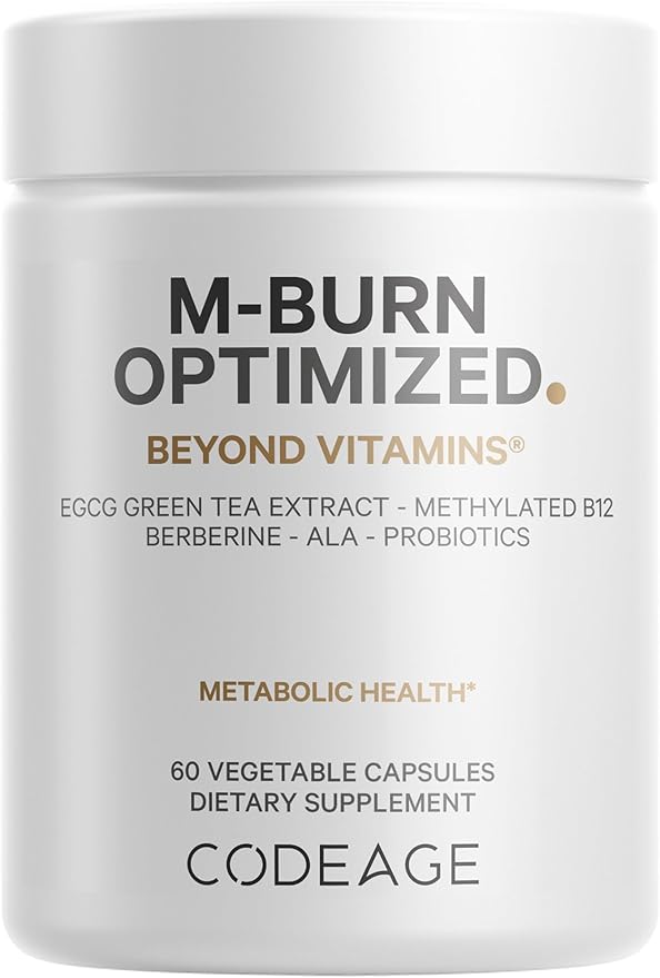 Codeage M-Burn Optimized Supplement - Decaffeinated Green Tea Std. to 50% EGCG Berberine Akkermansia Vitamin B12 - Probiotics - Vitamins - 60 Capsules