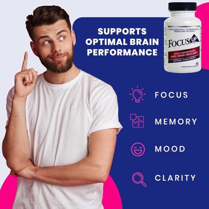 FocusUP Brain &amp Energy Support Supplement – Natural Nootropic Capsules with Acetyl L-Carnitine Rhodiola DMAE &amp Huperzine-A | Supports Focus Memory Mood &amp Mental Clarity | 45 Sugar-Free