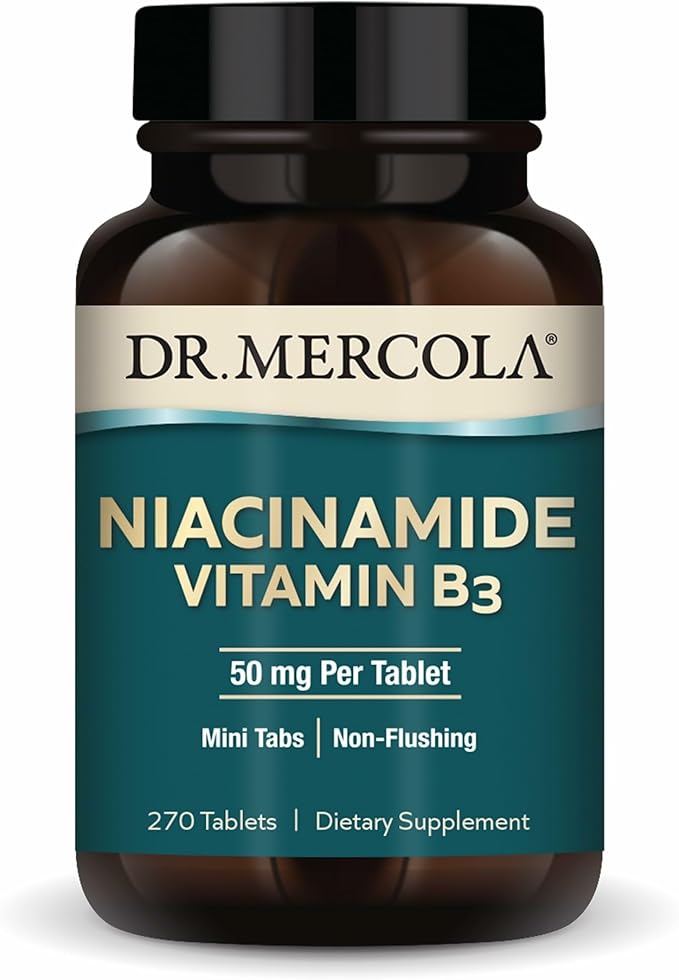 Dr. Mercola Niacinamide Vitamin B3-50 mg per Tablet - Supports Metabolic Health - Non-Flushing - Mini Tabs - Non-GMO Gluten-Free &amp Soy-Free - 270 Servings (90 Tablets)