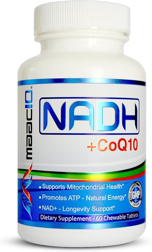 MAAC10 NADH + CoQ10 Supplement | Great Tasting Chewable Tablets | 50mg PANMOL® NADH + 100mg CoQ10 | for Fatigue Energy and Mental Focus | NAD+ Supplement (60 Tablets 2 per Serving)