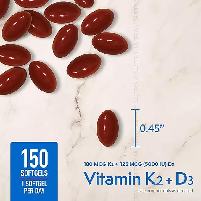 Members Mark Vitamin K2 + D3 (150 Count.) Softgels 180 mcg &amp 125 mcg (5000 IU) | Bone Heart &amp Immune Health Support with MenaQ7 MK-7