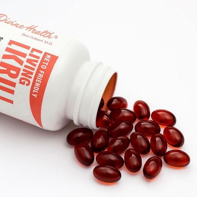 Dr. Colbert MD Living Krill Oil | by Divine Health | Keto Zone | 1000mg | DHA | EPA | Astaxanthin | Phospholipids | 30 Servings | 60 Softgels