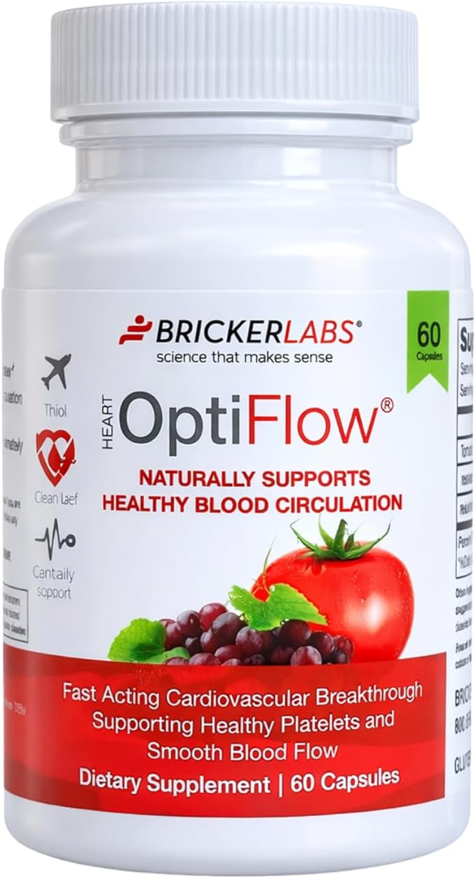 Bricker Labs OptiFlow Circulation Supplement – Supports Healthy Blood Flow &amp Cardiovascular Function Vascular Health with FruitFlow &amp resVida Resveratrol Gut-Friendly Formula 60 Capsules