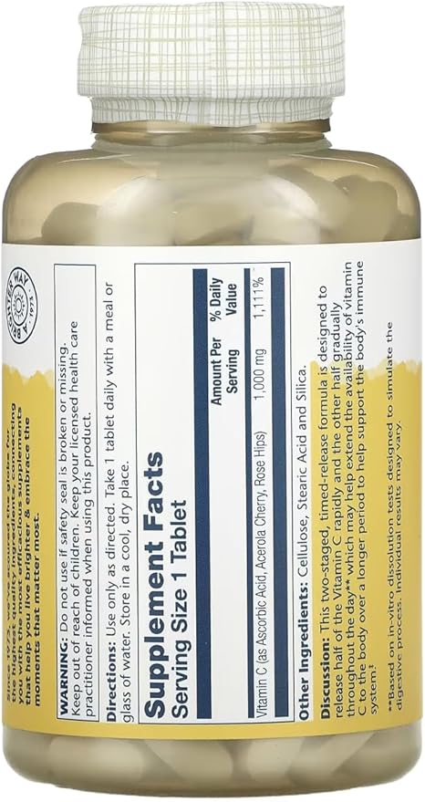 SOLARAY Timed Release Vitamin C with Rose Hips &amp Acerola 1000 mg 250 Tablets