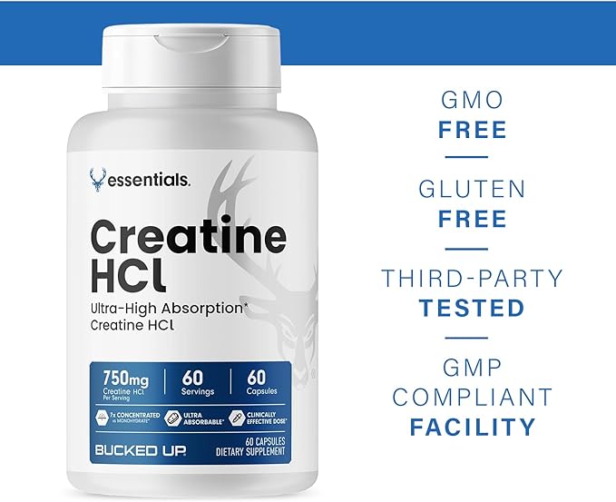 Bucked Up - Creatine HCL 750mg Serving - 60 Servings (60 Capsules)