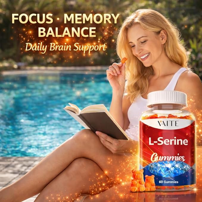 L-Serine Gummies 1000mg - Pure L Serine Supplement for Cognitive Function and Nervous System Health Phosphorylated LSerine Supplements for Brain Support Non-GMO Gluten Free 60 Vegetarian Gummy