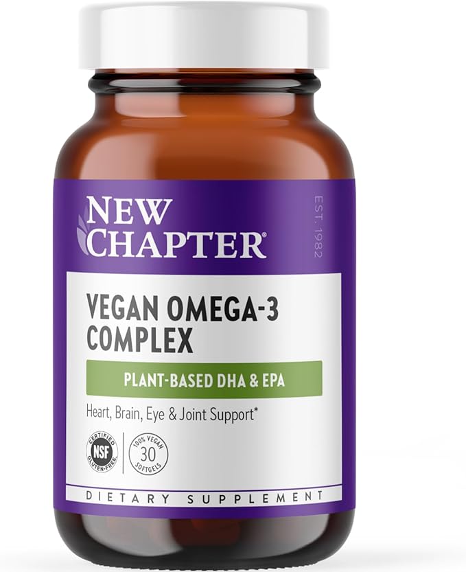New Chapter Vegan Algae Oil DHA EPA and DPA Supplement - Vegan Omega-3 Complex for Heart Brain Eye &amp Joint Support - 30 Softgels