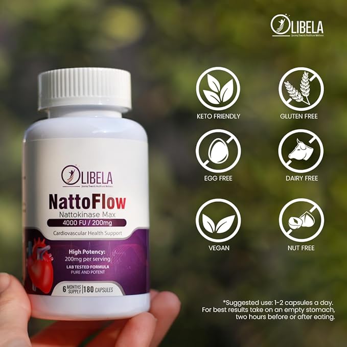 Nattokinase 4000 FU 180 Capsules Supports Heart Health Circulatory System &amp Normal Blood Flow. Enzymes for Overall Blood Health Detox &amp Cleanse. Non-GMO Vegan - 6 Months Supply