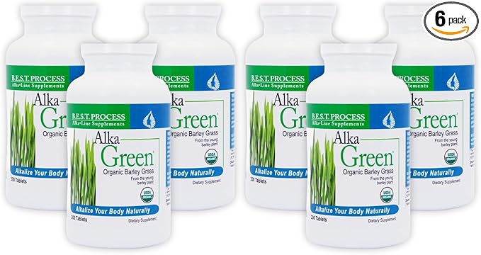 Alka•Green Tablets (6 Pack) Best Process Alkaline — Nutrient Dense Organic Barley Grass Supplement — Natural Source of Enzymes &amp Amino Acids