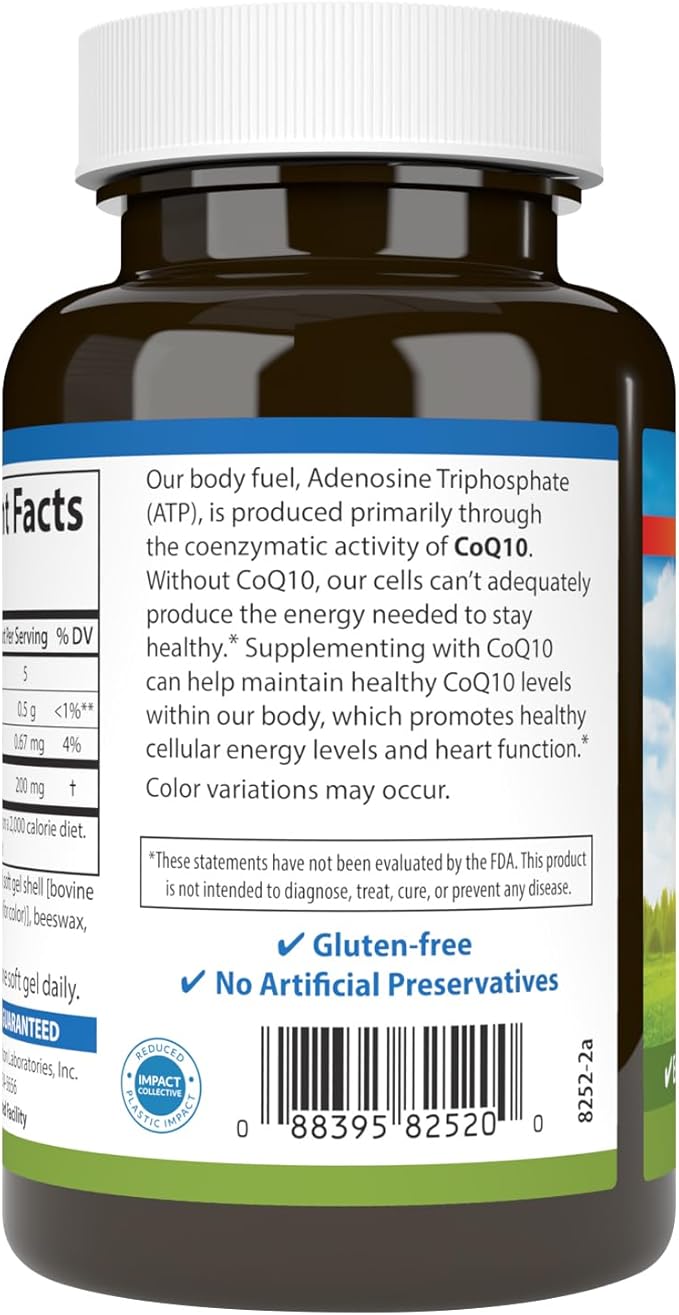 Carlson - Co-Q10 Co-Enzyme Q10 200 mg Energy Production &amp Heart Function 120 Softgels
