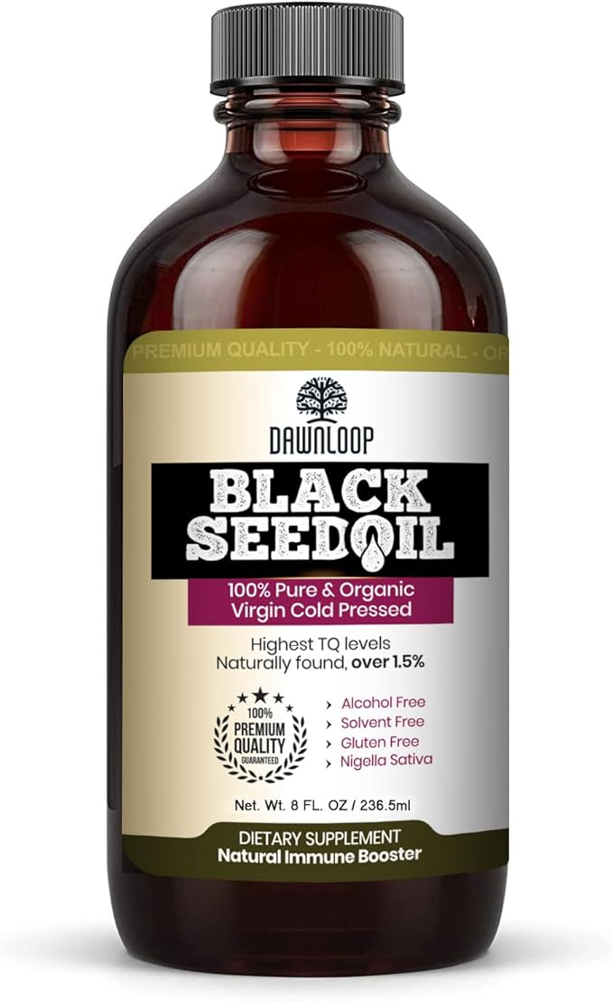 DAWNLOOP Black Seed Oil Organic Cold Pressed (8oz - Pack of 3) - 100% Pure High Thymoquinone Nigella Sativa Black Cumin Oil for Immune Support Brain Function Digestion Joint Mobility Gluten Free