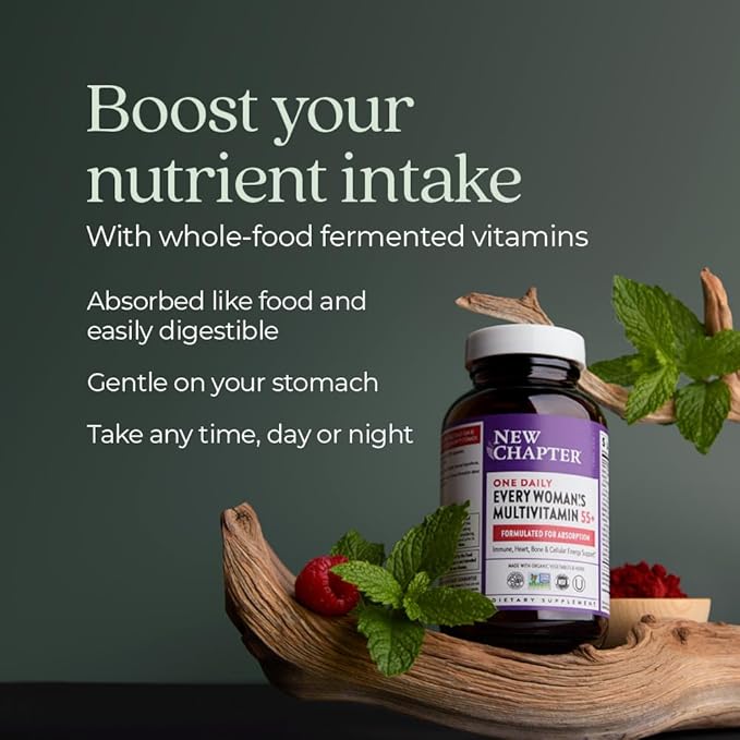 New Chapter Women’s Multivitamin 55+ Astaxanthin B6 B12 D3 Vitamin C &amp Zinc Immune Heart Cellular Energy and Bone Support Gentle on The Stomach One Daily Non-GMO Gluten-Free 48 Table