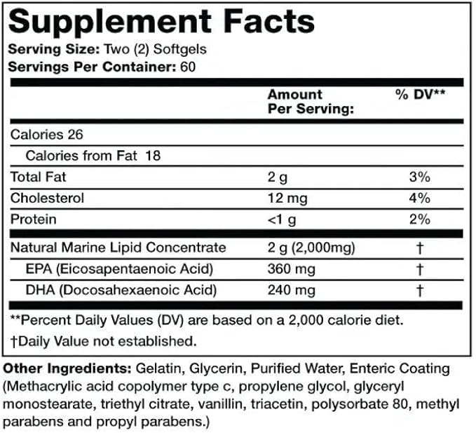 Olympian Labs Enteric Coated Omega 3 Fish Oils 2000 mg per serving/ 60 servings 120 Softgels