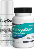 Age Defying Super Combo Pack of B’UTYQUIN &amp OMEGAQUIN | Anti Aging Cream Bundled with Omega 3 Capsules for Skin Joint Brain &amp Heart Health | Vegan Non-GMO Softgels &amp Cream 1 Pack Each