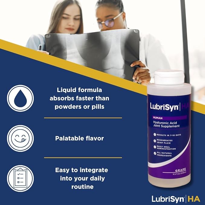 Lubrisyn Hyaluronic Acid Oral Joint Supplement – Liquid HA Formula for Humans – Promotes Joint Support Mobility Flexibility Hydration &amp Healthy Function for Men &amp Women – Grape Flavor 11.5o
