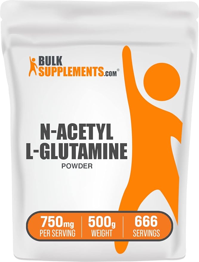 BulkSupplements.com N-Acetyl L-Glutamine Powder - Glutamine Supplement L Glutamine Powder - Gut Health &amp Recovery Glutamine 750mg - Gluten Free 750mg per Serving 500g (1.1 lbs)