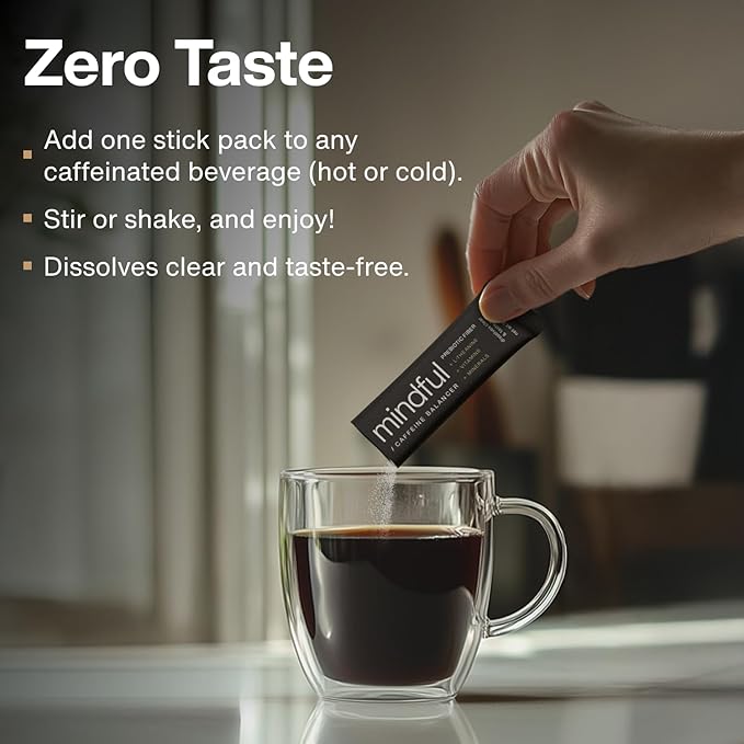 Mindful Tasteless Prebiotic Fiber for Your Coffee - Enhanced with L-Theanine Magnesium B Vitamins - Dissolves Clear &amp Taste-Free - Unflavored Unsweetened (30 Count)