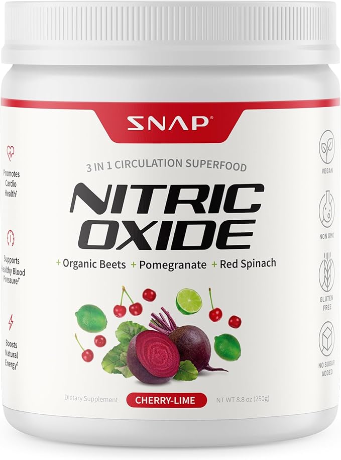 Snap Supplements Organic Beet Root Powder Nitric Oxide Supplement for Men &amp Women Red Spinach &amp Pomegranate Supports Healthy Energy &amp Blood Pressure Already in Normal Range 30 Servings